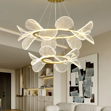 Suspension LED moderne à anneau doré et gradation variable — LZ4X9P