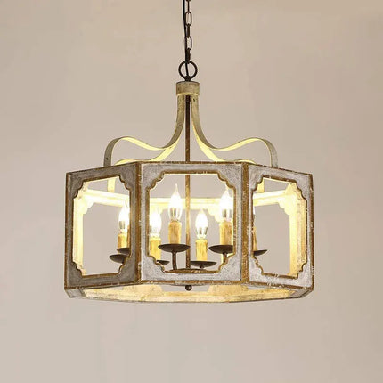 Lustre rétro américain en bois massif pour villa vintage — LZ4Q7N2