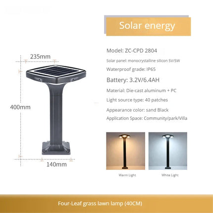 Lampadaire solaire LED étanche en silicium monocristallin pour jardin — LZ4X9P2