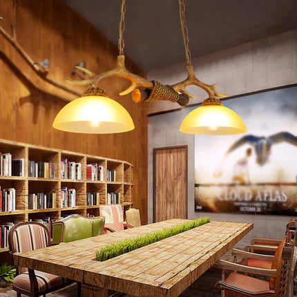 Lustre suspension double en bois et résine style loft LED — LZ4P9XQ