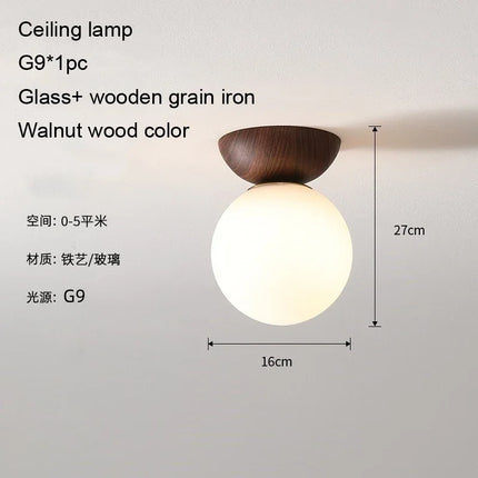 Suspension ronde en verre avec bois de noyer japonais — LZ4X9T2