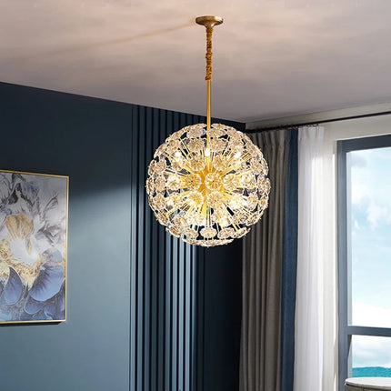 Lustre rond en cuivre avec cristal motif pissenlit pour décoration — LZ4G7Q9