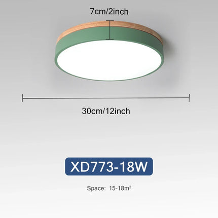 Rond 7 couleurs nordique LED plafonniers pour salon chambre plafonniers en bois 3 lumières couleur réglable couloir balcon