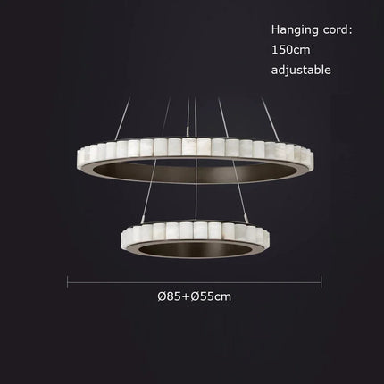 Lustre LED postmoderne anneaux ronds marbre noir et or pour salle à manger — LZ4P9XQ