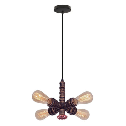 Plafonnier industriel rétro à 4 lumières en tuyaux décoratifs — LZ4X9J