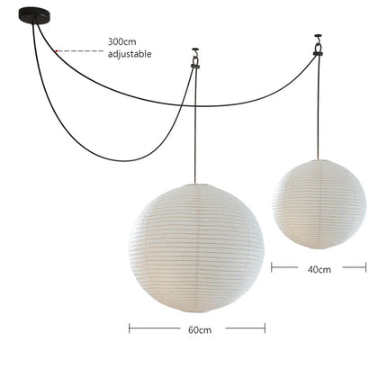 Lustre rond LED en papier de riz style nordique Wabi Sabi — LZ4X7M