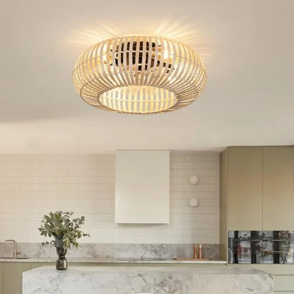 Plafonnier ventilateur silencieux en bambou avec lumière et télécommande — LZ4X9P