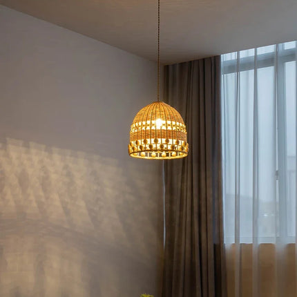 Suspension en bambou tissé style zen wabi-sabi décorative — LZ4X9P