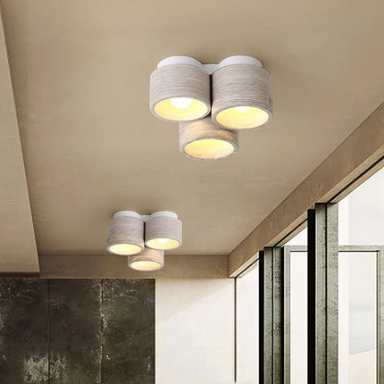 Plafonnier LED moderne 3 têtes effet pierre et grain de bois Wabi Sabi — LZ4X9P