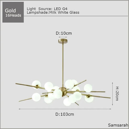 2024Modern Glass Ball LED Chandelier for Living room Dining Room Luminaire Gold/black Pendant Lamp Lustre ,Samsarah Lighting
