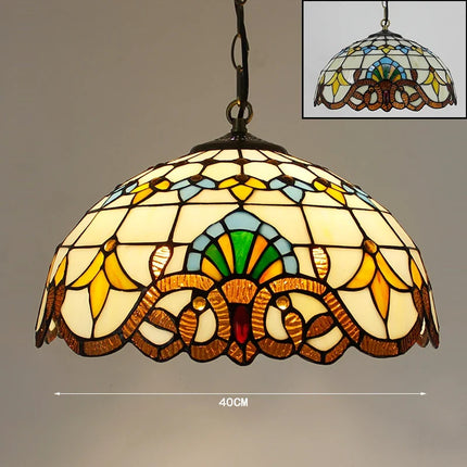 Suspension lustre baroque style Tiffany perle vitrail bleu marron 16" — LZ4X9P2