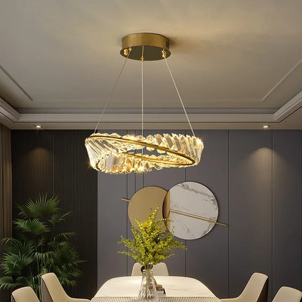 Lustre LED moderne en cristal avec anneau décoratif en acier — LZ4P7X