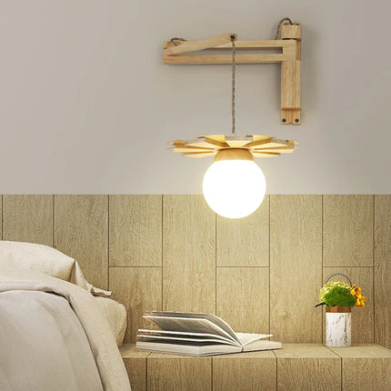 Applique murale en bois nordique avec bras oscillant et abat-jour en verre laiteux LED — LZ4N7Q2