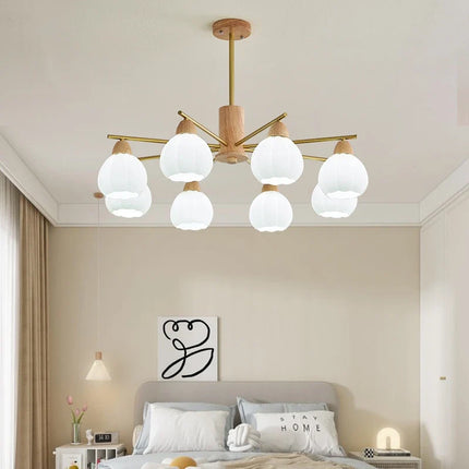 Lustre suspension moderne en bois et verre style japonais — LZ4X9Q