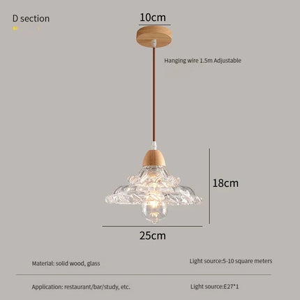 Lustre suspendu moderne en bois et verre style nordique LED — LZ4X9Q