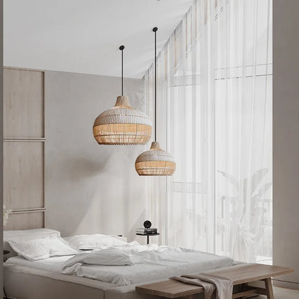 Suspension tissée à la main style rétro pour salon et salon de thé LED — LZ4X9P2