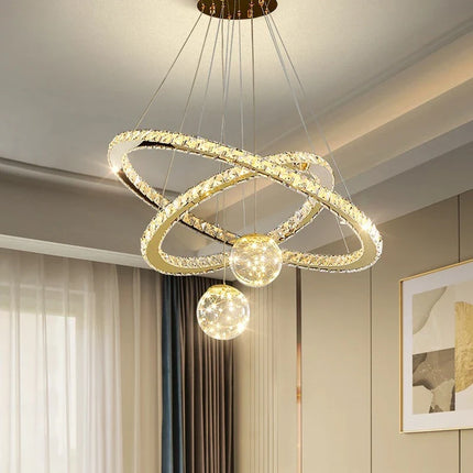 Lustre LED moderne anneau étoile en cristal doré et verre — LZ4X9T