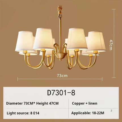 Lustre suspension américain rétro en cuivre avec LED et tissu — LZ4X9P2
