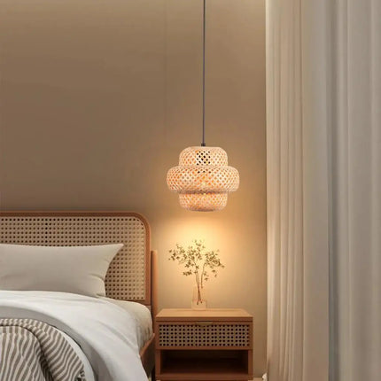 Lustre suspension tissé main en bambou avec LED intégrée — LZ4X9P