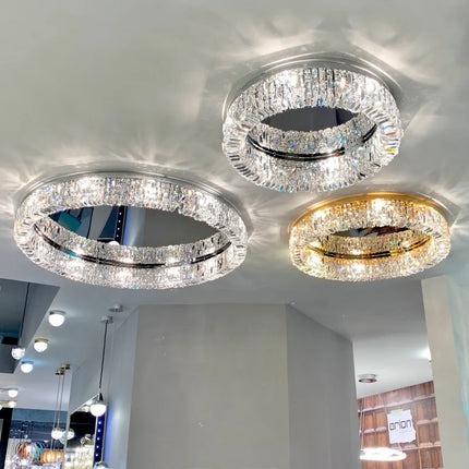 Lustre suspension LED rond en cristal et chrome style nordique — LZ4X9P