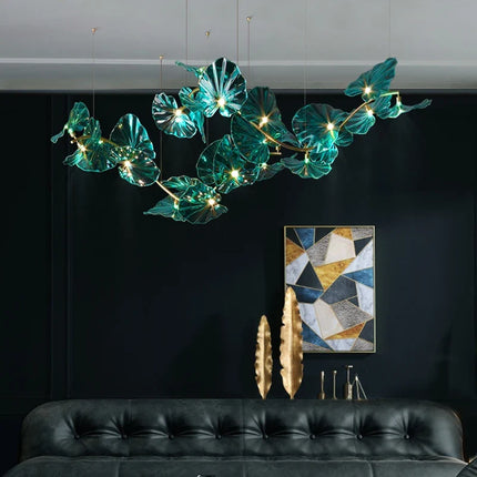 Lustre suspendu artistique à feuilles de verre LED pour hôtel — LZ4T9X