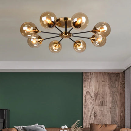 Lustre boule en verre transparent et gris fumé design LED — LZ4X9T1