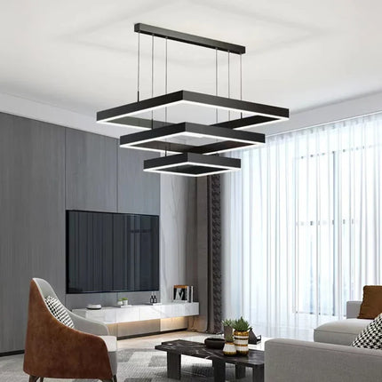 Lustre LED carré noir moderne pour salon et cuisine — LZ4X9P