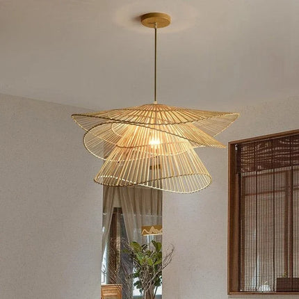 Lustre suspension multi-étages en rotin fait main au design moderne — LZ4X7M