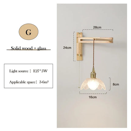 Applique murale en verre, bois et céramique avec bras pivotant pliable — LZ4X9M