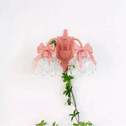 applique murale princesse en verre cristal avec nœud rose