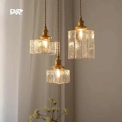 suspension rétro avec abat-jour en verre