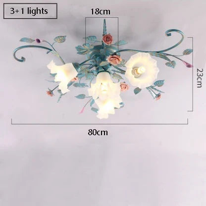 Plafonnier LED en fer fait main avec motif fleur de rose style américano-coréen — LZ4X9P