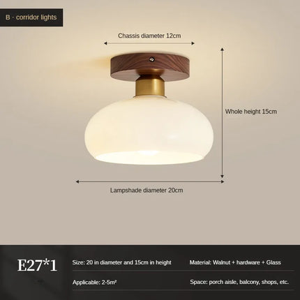 Plafonnier vintage en verre et noyer pour éclairage intérieur — LZ4D7XQ