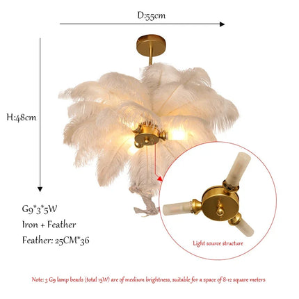 Lustre suspension LED plume d'autruche Sandyha Luxe — LZ4X9P2