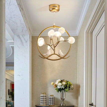 Lustre suspension cage à oiseaux design nordique branche d'arbre — LZ4M9Q1