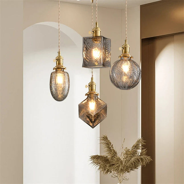 Suspension vintage avec abat-jour en verre cristal et interrupteur — LZ7XQ2
