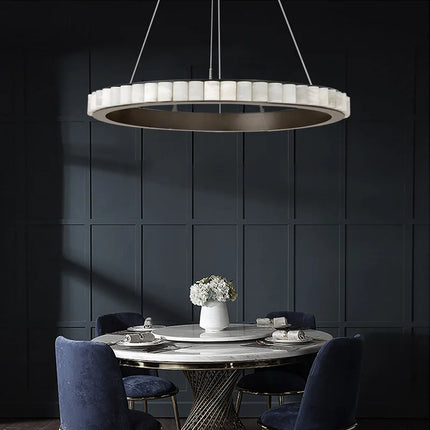 Lustre LED postmoderne anneaux ronds marbre noir et or pour salle à manger — LZ4P9XQ
