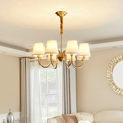 Lustre suspension américain rétro en cuivre avec LED et tissu — LZ4X9P2