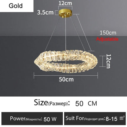 Lustre anneau LED dimmable en cristal pour intérieur moderne — LZ7XQ2