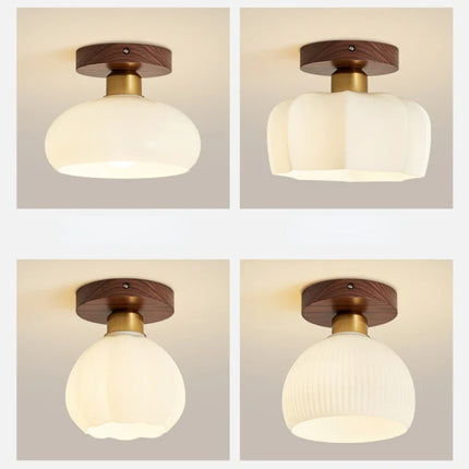Plafonnier vintage en verre et noyer pour éclairage intérieur — LZ4D7XQ