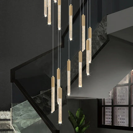 Lustre en or LED à spirale en cristal pour escalier moderne — LZ4X9T