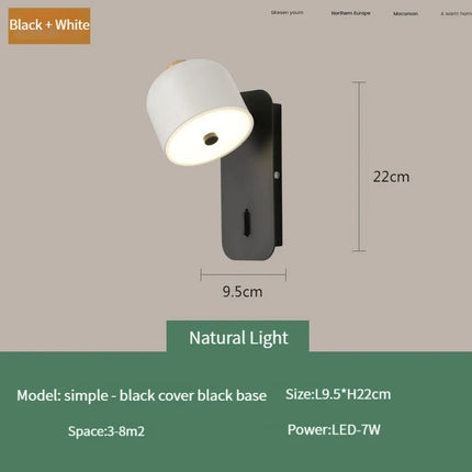 applique murale nordique rotative avec interrupteur led pivotante