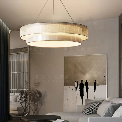 Lustre circulaire en tissu style chinois zen pour ingénierie — LZ4P9XQ
