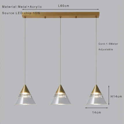 Suspension industrielle dorée avec abat-jour en cristal LED pour cuisine — LZ4X9P2Q
