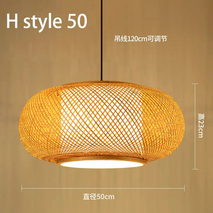 Lustre suspension style chinois fait main en bambou tressé vintage — LZ4Q9X