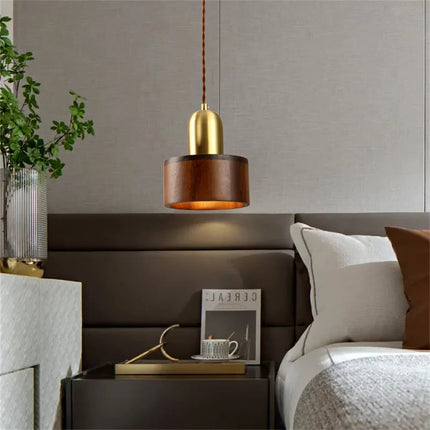 Suspension LED design nordique en laiton et bois pour cuisine îlot — LZ4X9Q2