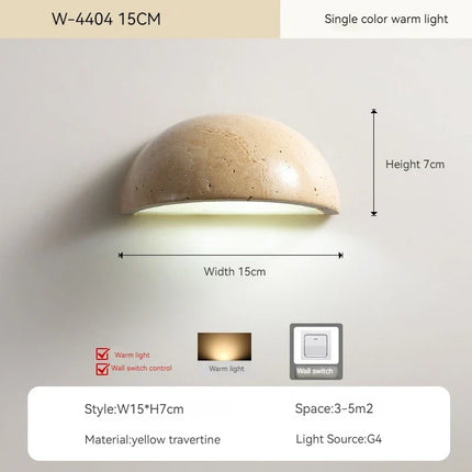 Applique murale LED semi-circulaire en travertin naturel rétro — LZ4X9M2