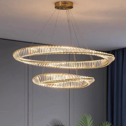 Lustre LED dimmable luxe en cristal K9 anneau irrégulier doré — LZ4X9P