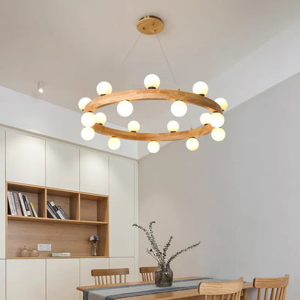 Suspension ronde en bois style nordique pour salon et salle à manger — LZ4X9P