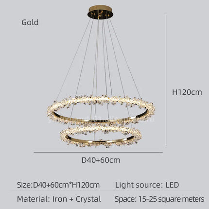 Lustre en cristal de luxe avec anneau doré lumineux et élégant — LZ4X9P